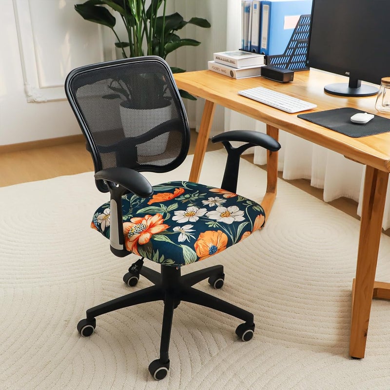 FORCHEER Office Chair Seat Covers 20x20inch Velvet Floral Strech Computer Desk Chair Seat Cushion Slipcover with Buckle1 Piece- Velvet Floral - Image 2